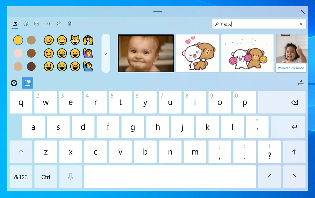 قابلیت GIF و Emoji در کیبورد لمسی جدید ویندوز 10