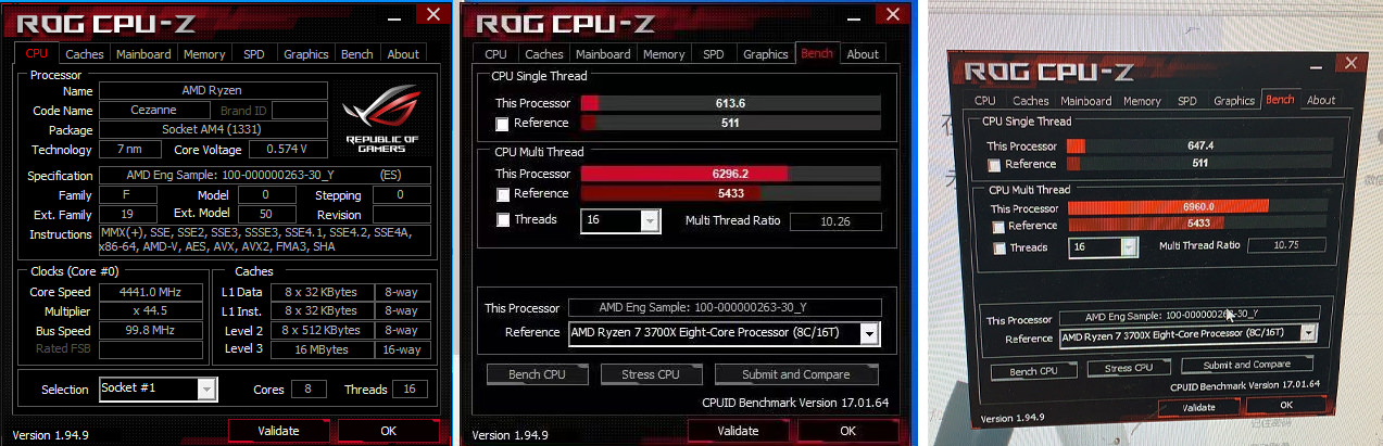 نتایج تست CPU-Z پردازنده AMD Ryzen 7 5700G 