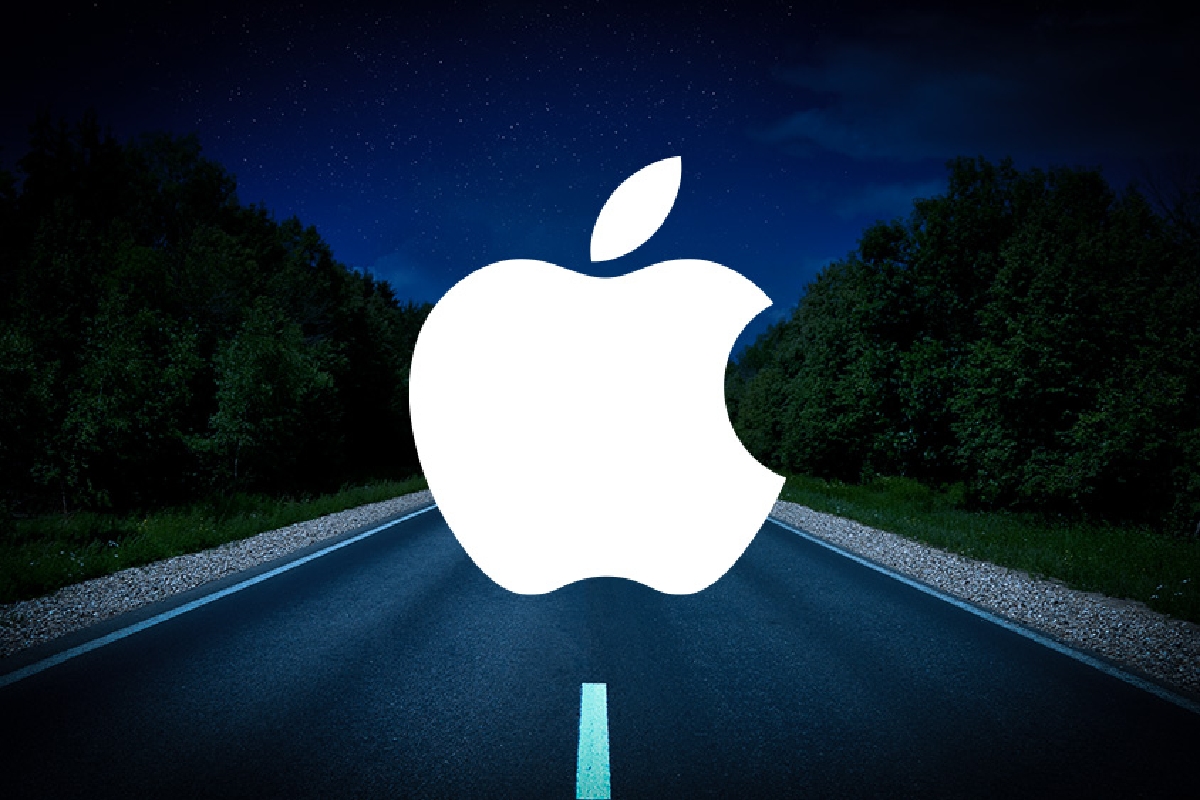لوگوی اپل در جاده تاریک / مفهوم از پروژه Apple Car 
