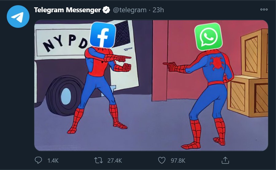 میم اسپایدرمن برای تمسخر حریم خصوصی واتس اپ و فیسبوک در توییتر تلگرام