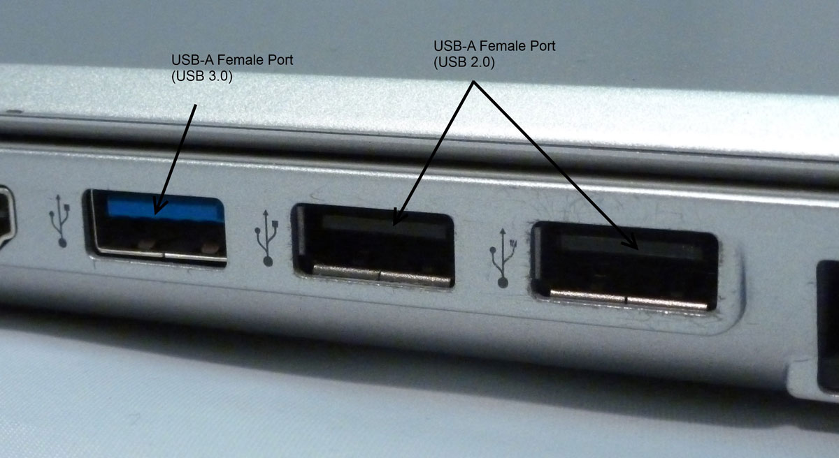 نمای نزدیک پورت های USB 2.0 در مقابل USB 3.0