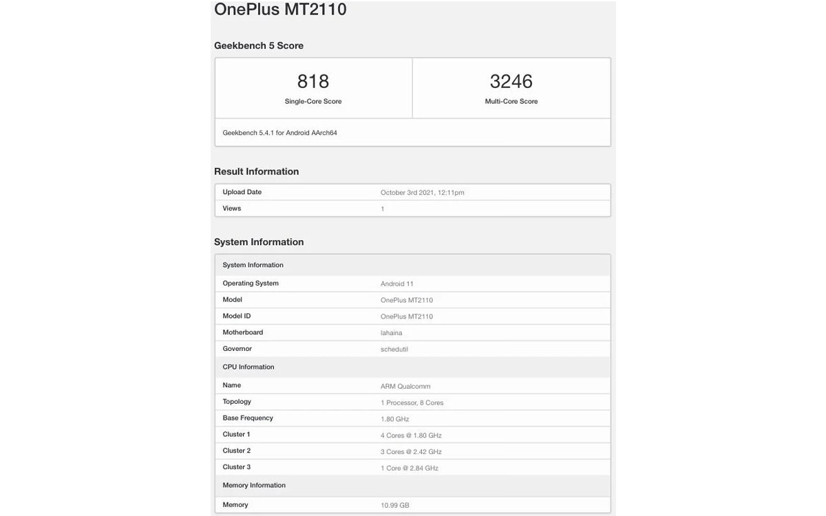 OnePlus 9 RT در Geekbench