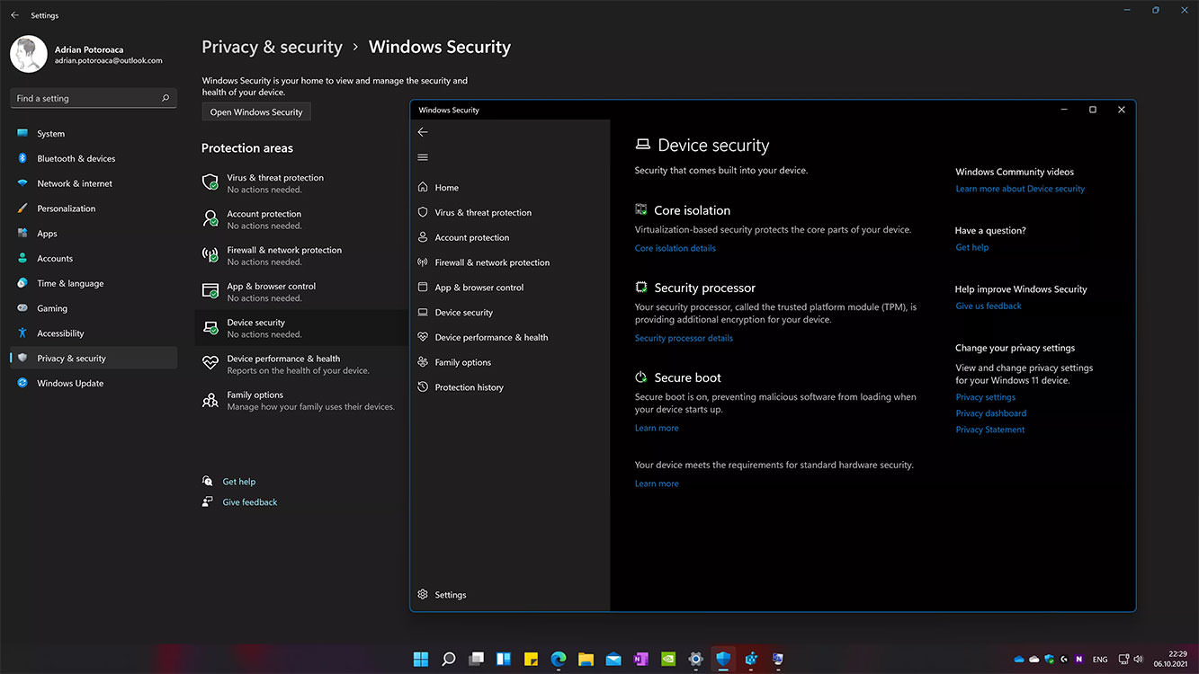پنجره تنظیمات امنیتی ویندوز 11