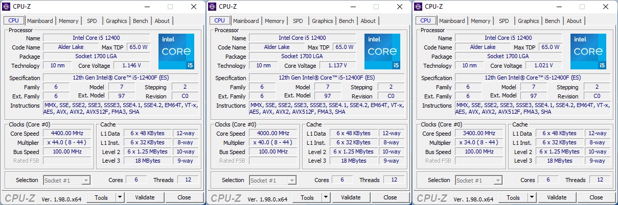 Intel Core i5-12400F cpu-z