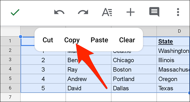 Insert a table in the email with the Gmail mobile app