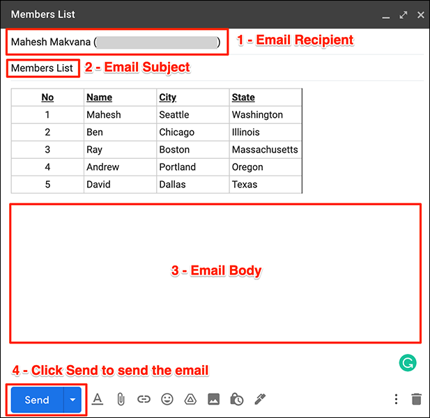   Add table to email in Gmail