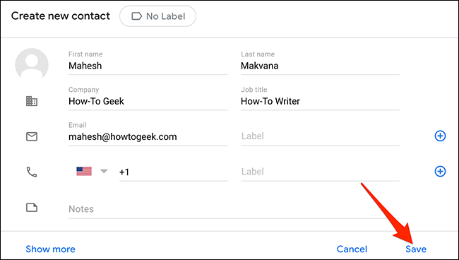 Add a contact to Gmail