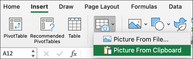   Insert data from an image in Microsoft Excel for Mac