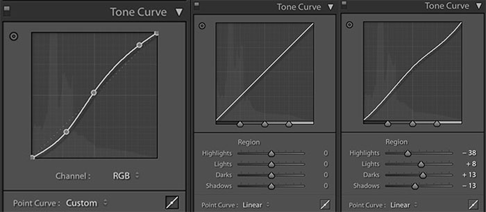 تنظیمات tone curve