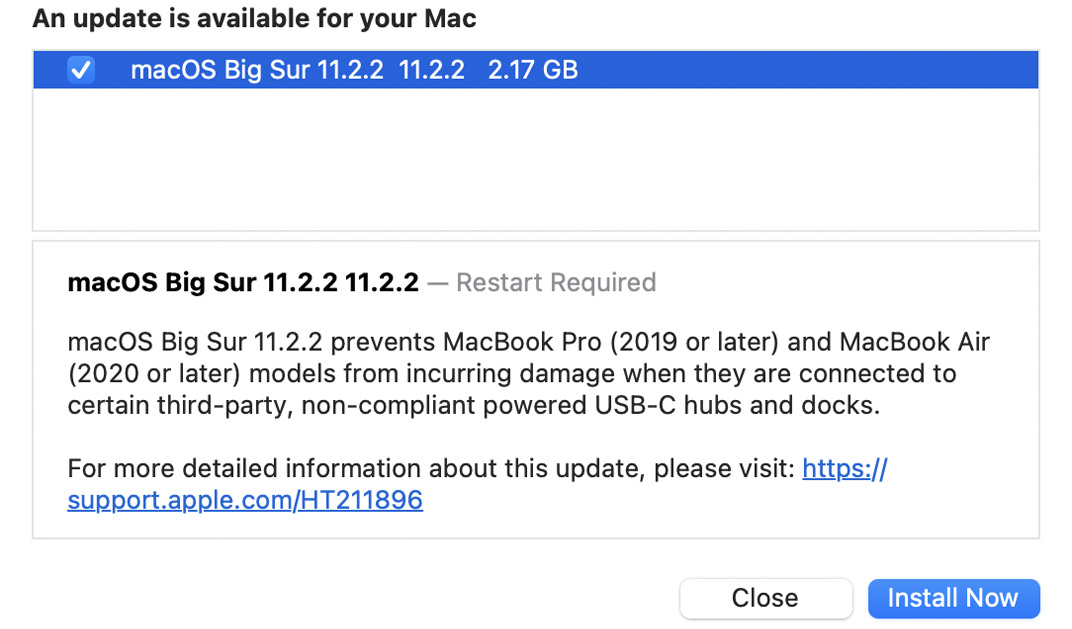 صفحه تغییرات آپدیت macOS بیگ سر برای رفع مشکل شارژ پس از استفاده از داک USB-C