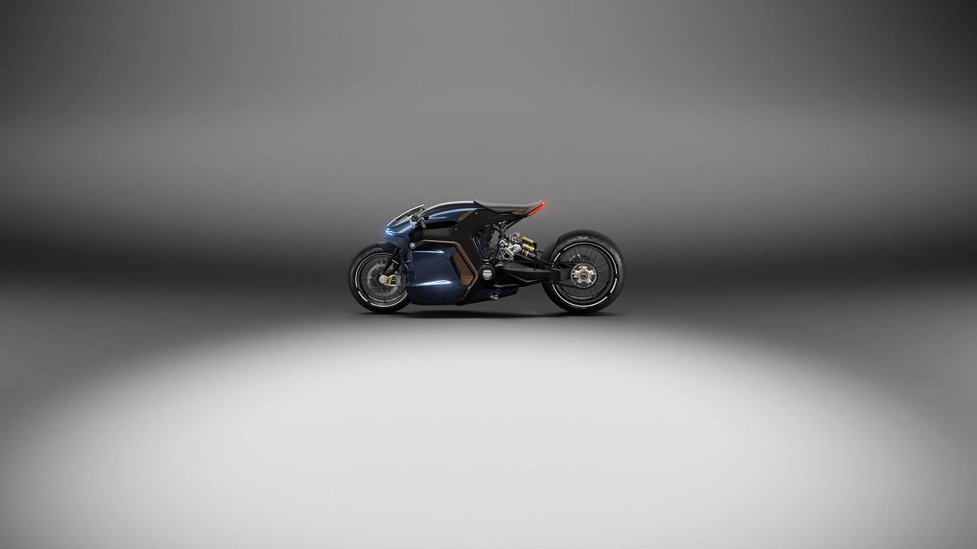 نمای دور رندر مفهومی از موتورسیکلت بی ام و / BMW Concept Motorcycle آبی رنگ