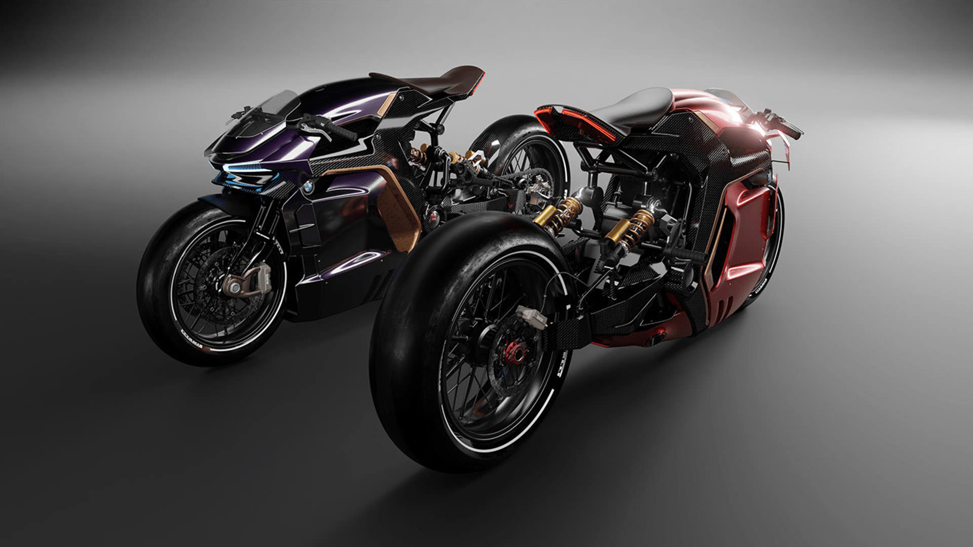 نمای جلو و عقب رندر مفهومی از موتورسیکلت بی ام و / BMW Concept Motorcycle