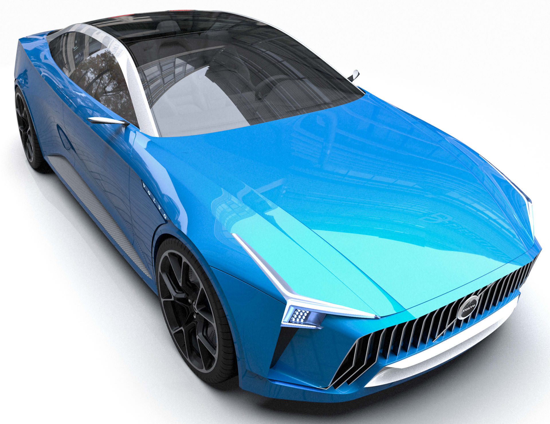 نمای سه چهارم خودروی مفهومی ولوو کریگر / Volvo Krigare آبی رنگ