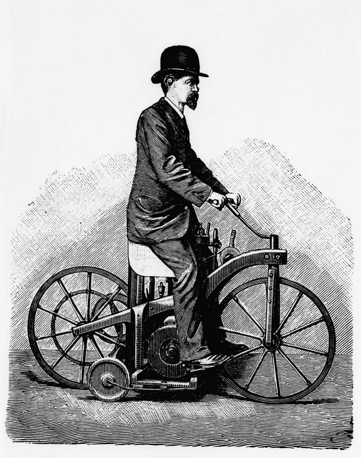 ویلهلم میباخ / Wilhelm Maybach روی اولین موتورسیکلت