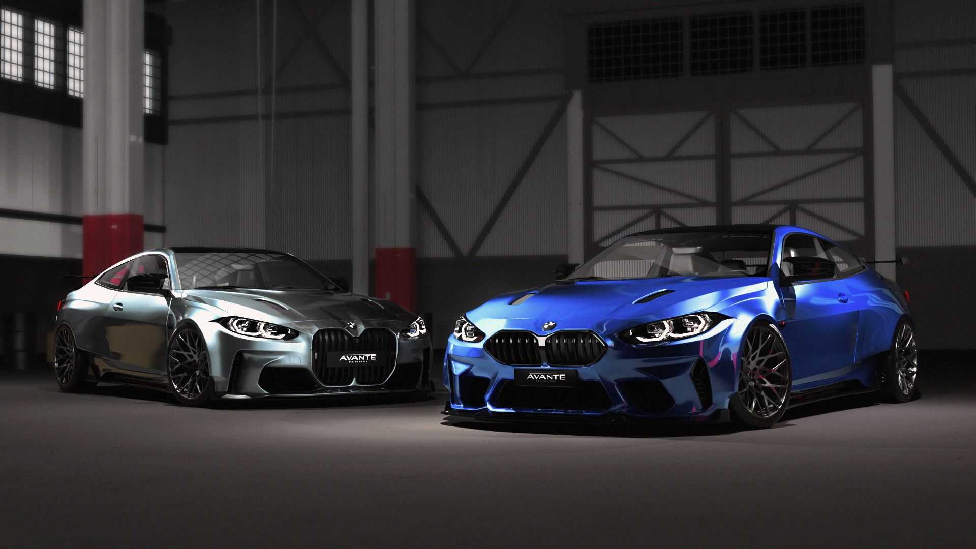 نمای کوپه بی ام و ام 4 /  BMW M4 Coupe با کیت بدنه آوانته دیزاین / Avante Design آبی و نقره ای رنگ