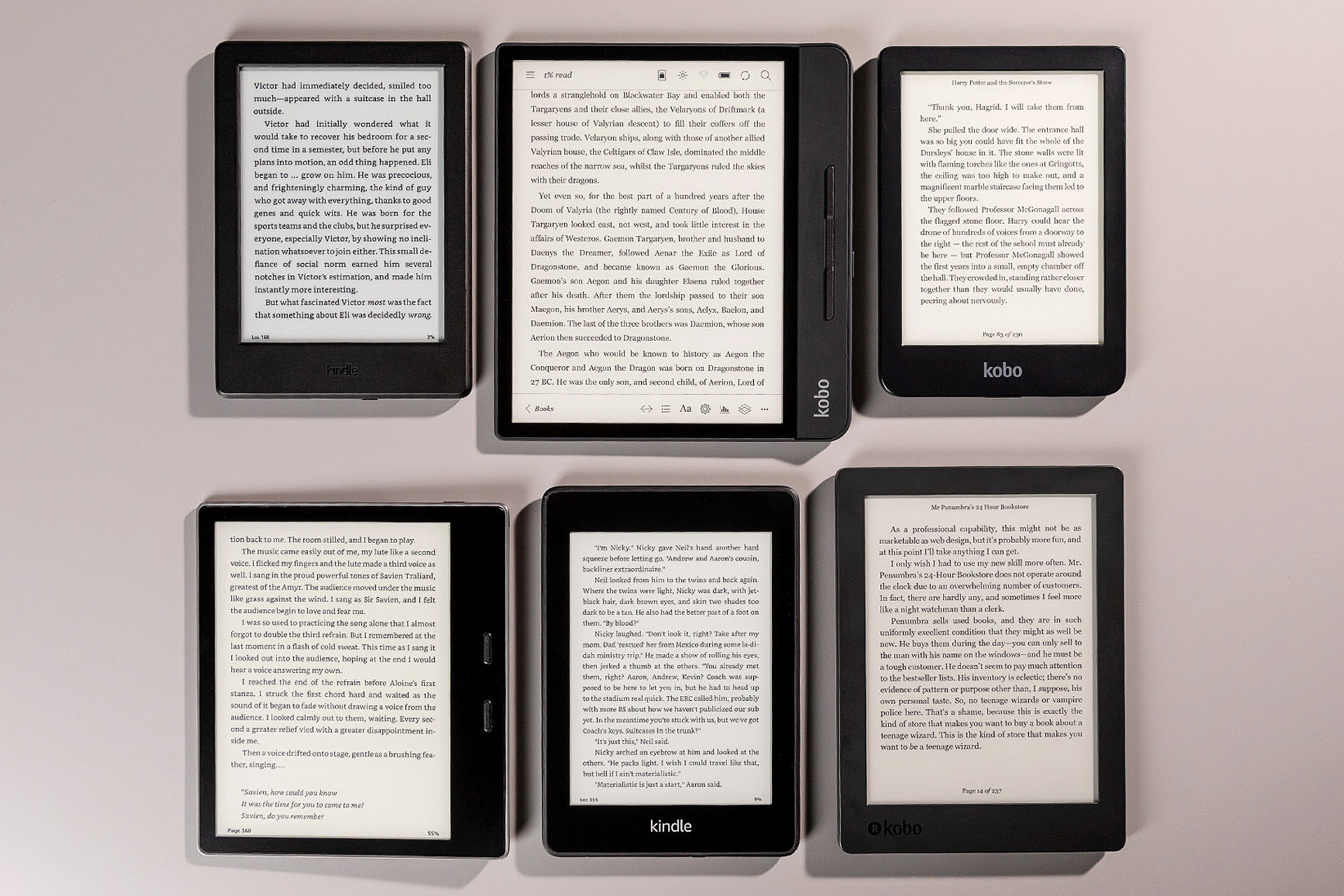 Amazon Kindle and Kobo and other front-facing e-readers
