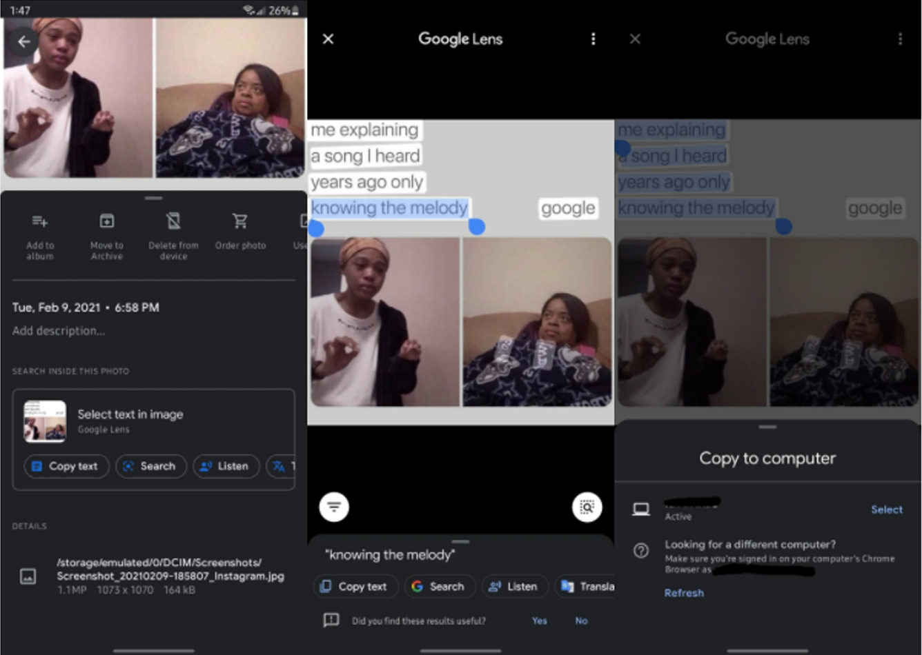 اسکرین شات ابزارهای هوش مصنوعی گوگل لنز در گوگل فوتوز