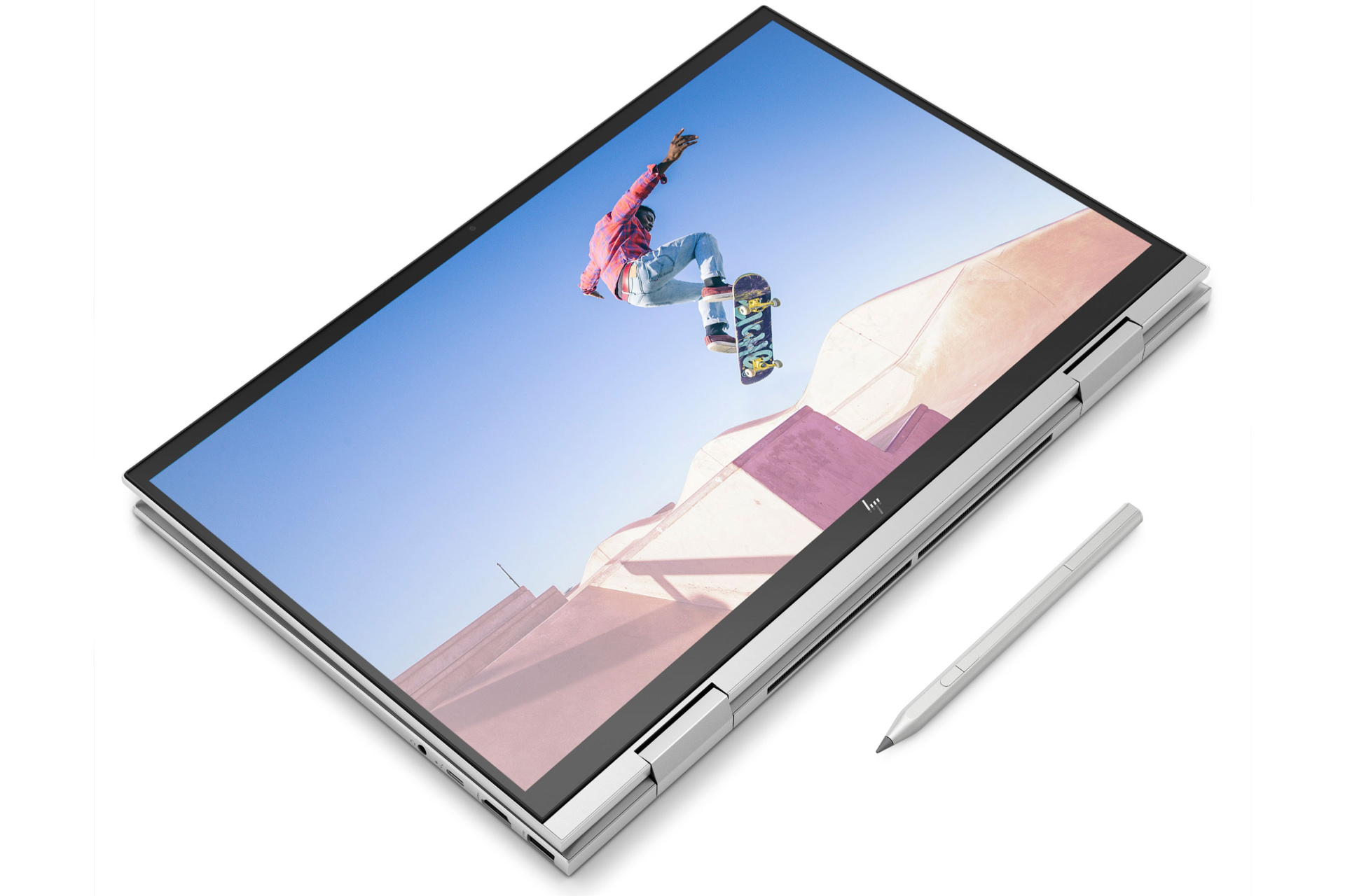 hp envy x360 15 silver model tablet mode with pen - لپ تاپ های تبدیل‌پذیر جدید HP با پردازنده اینتل و AMD رونمایی شدند