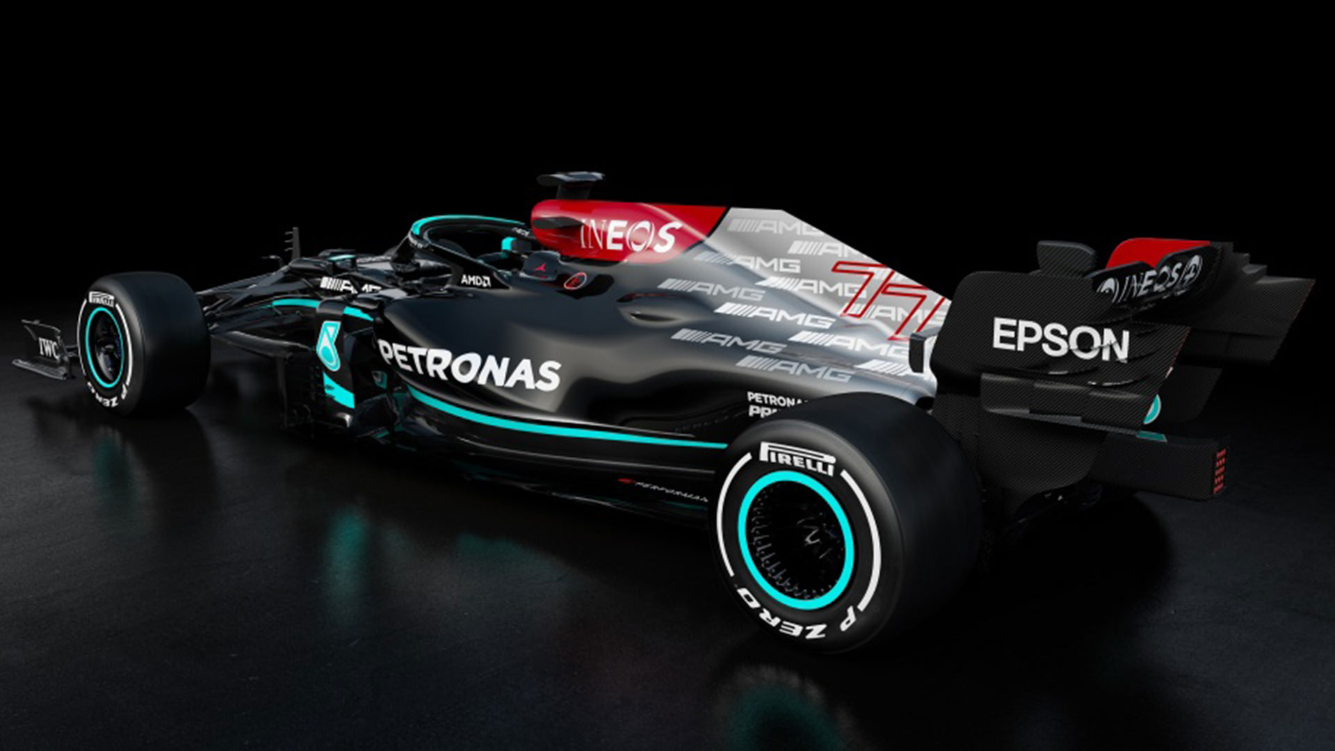 نمای کناری خودروی تیم فرمول یک مرسدس ای ام جی پتروناس / Mercedes-AMG Petronas W12 car در فصل 2021