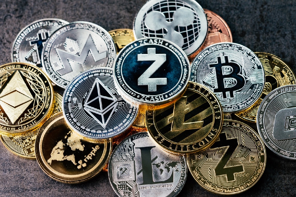 A conceptual view of the physical coins of the cryptocurrencies