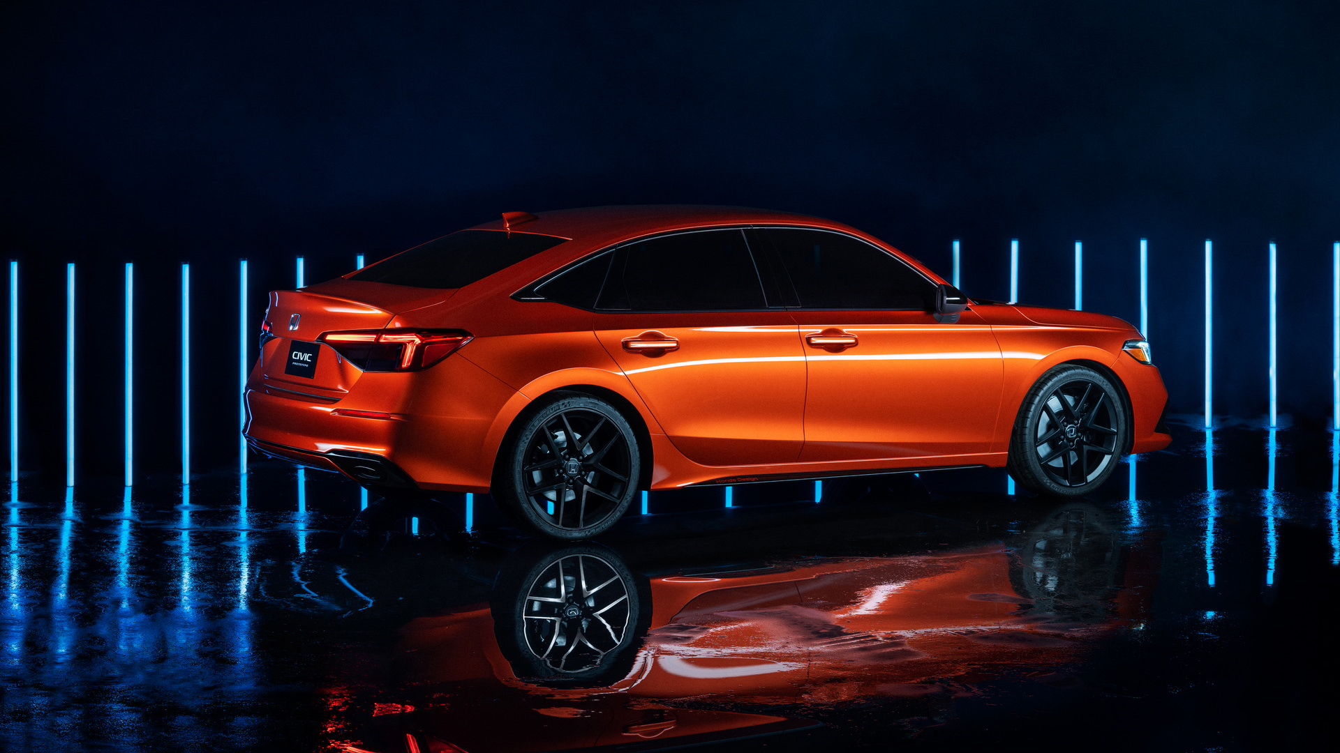 نمای جانبی هوندا سیویک مدل 2022 / 2022 Honda Civic Sedan نارنجی رنگ