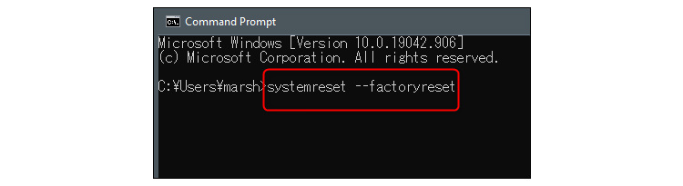 Factory reset command on the command line