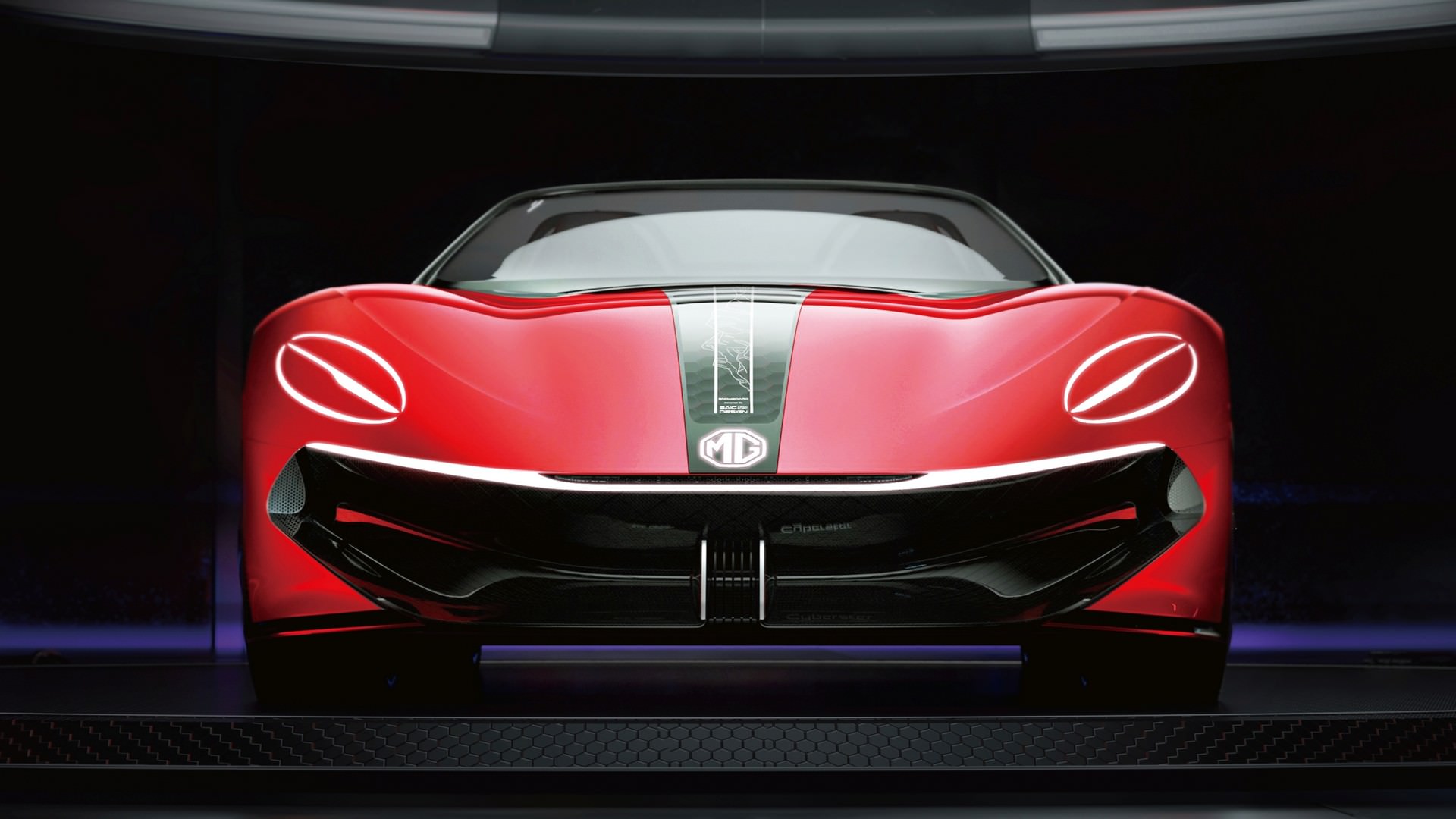 نمای جلو خودروی مفهومی  و برقی ام جی سایبرستر / MG Cyberster Concept قرمز رنگ