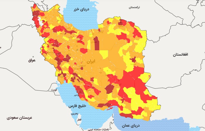 نقشه وضعیت کرونایی شهرهای ایران در ۱۳ اردیبهشت ۱۴۰۰
