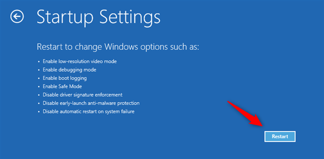 Safe Mode in Windows 10 via the login page