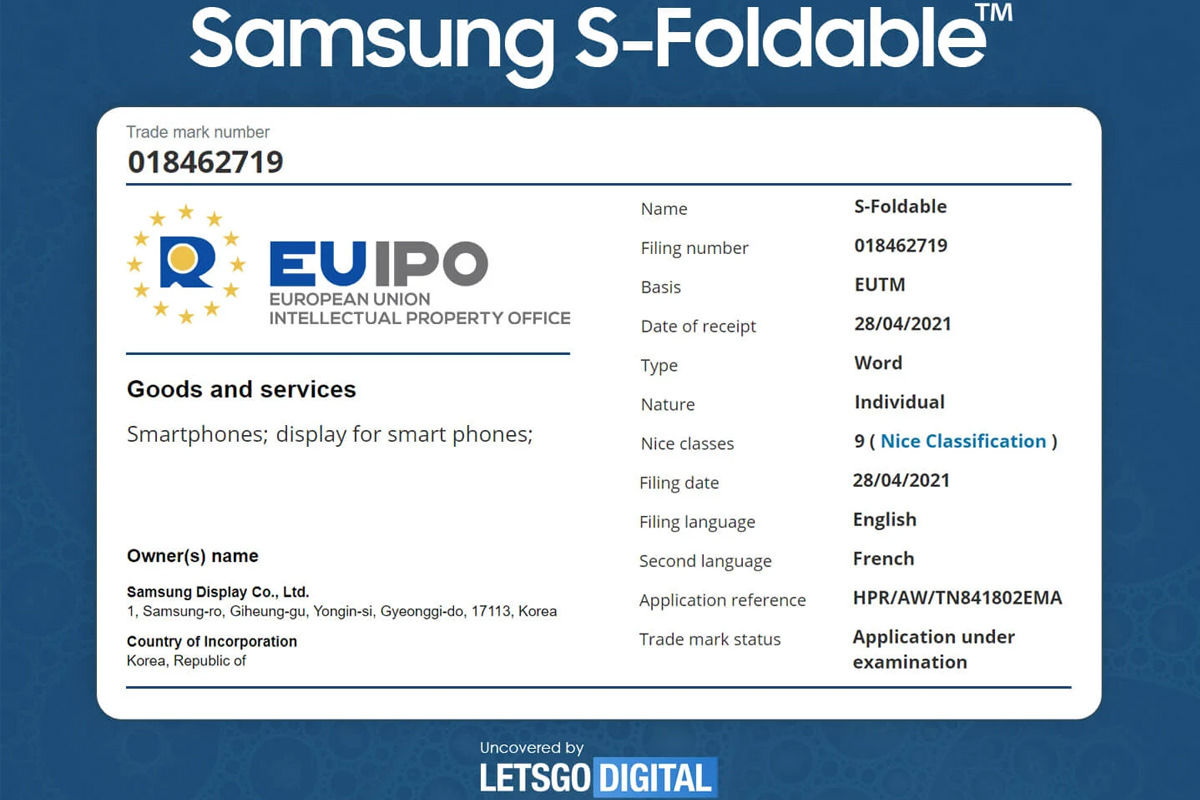 سامسونگ دیسپلی نام تجاری ‌S-Foldable را به ثبت رساند