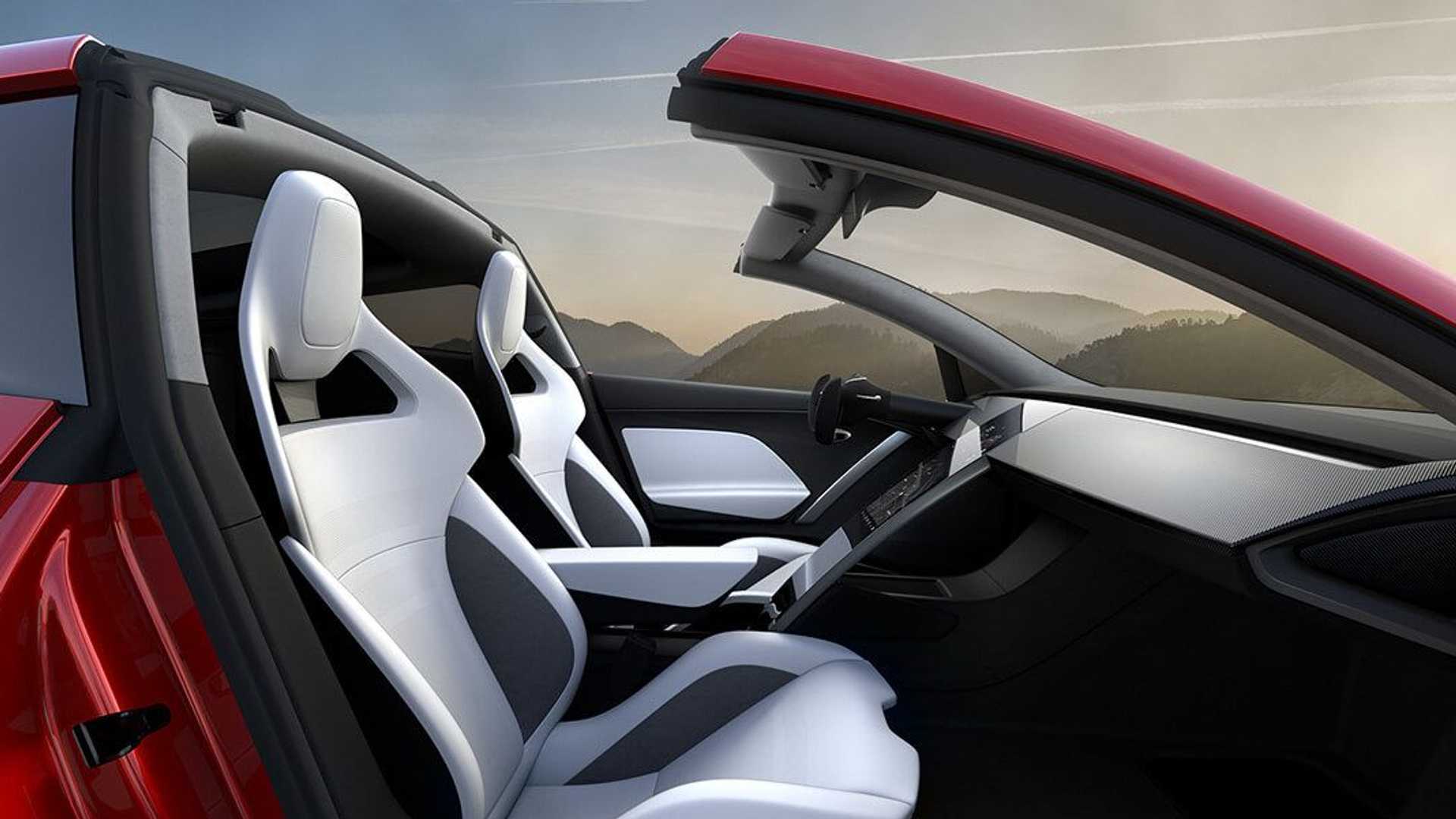 کابین خودروی الکتریکی تسلا رودستر / Tesla Roadster قرمز رنگ