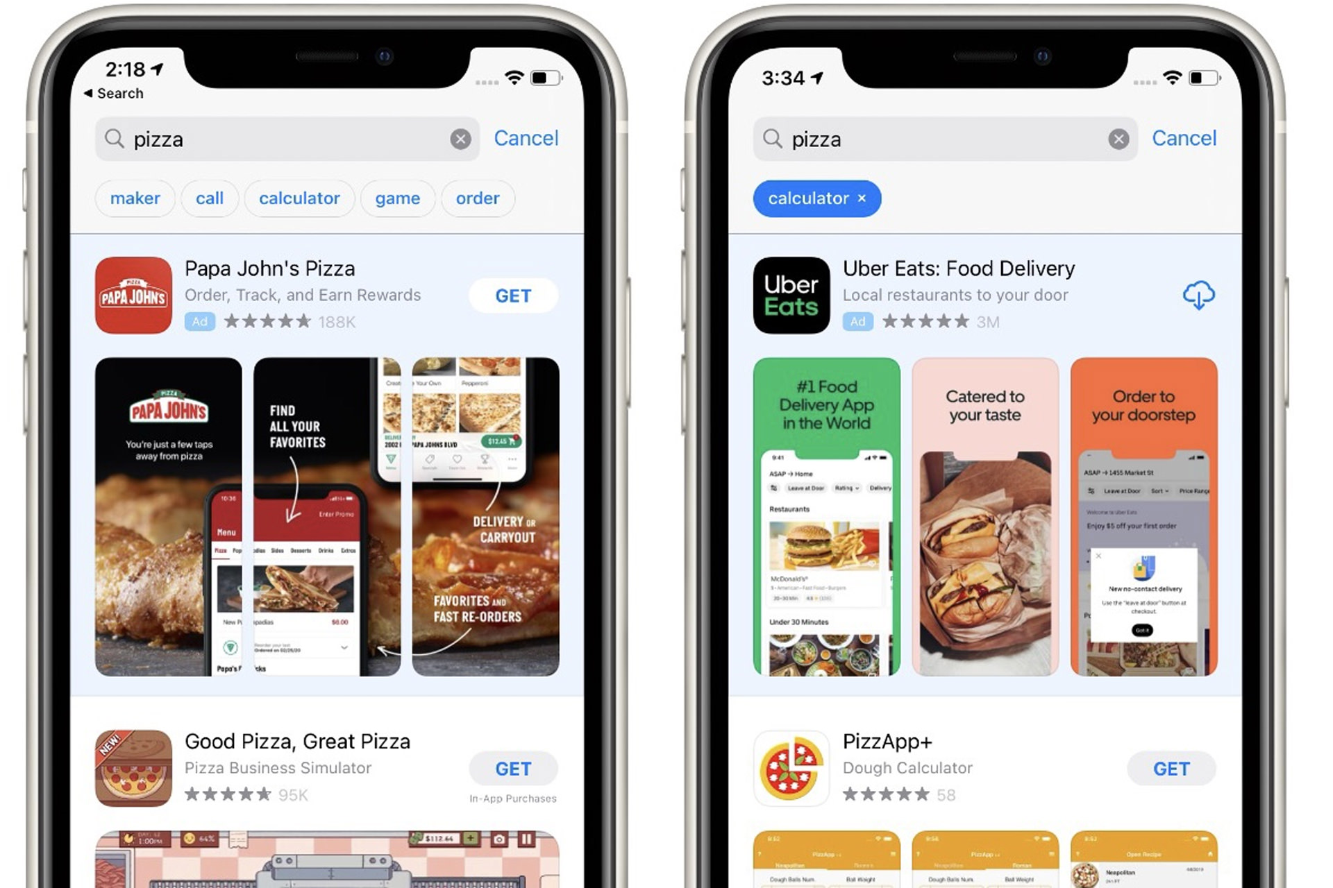 two iphone app store search suggestion pizza calculator - اپل بخش پیشنهاد جست‌وجو را به اپ استور اضافه کرد