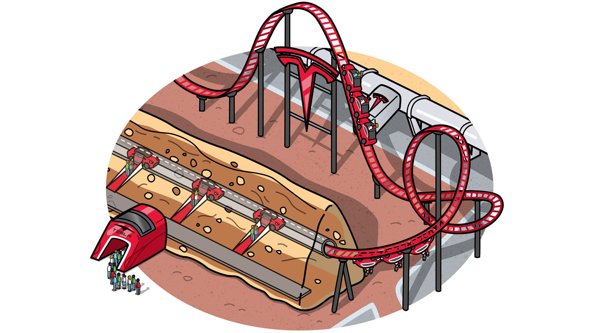 ترن هوایی و زیرزمینی تسلا / Underground Tunnel Roller Coaster