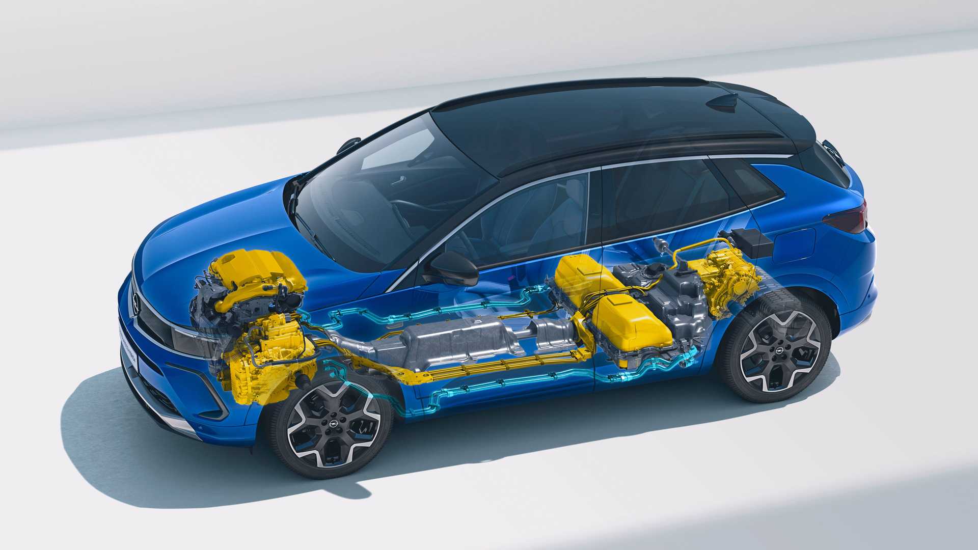 نمای جانبی فیس لیفت کراس اور اوپل گرندلند 2022 / 2022 Opel Grandland crossover آبی رنگ