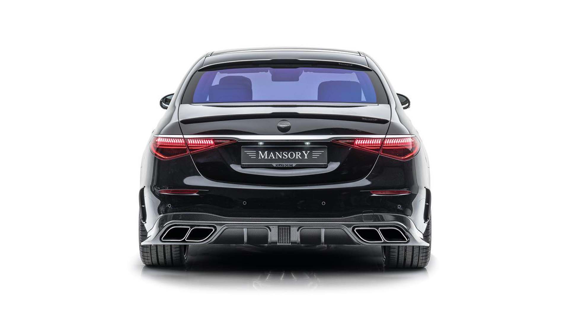 نمای عقب مرسدس بنز کلاس اس 2021 تیونینگ منصوری / Mansory 2021 Mercedes-Benz S-Class سیاه رنگ