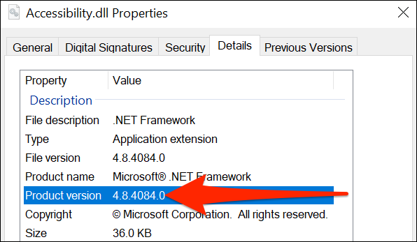 مشاهده نسخه NET Framework. در فایل اکسپلورر