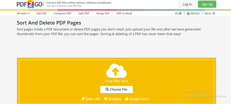 حذف صفحات PDF در وب‌سایت pdf2go