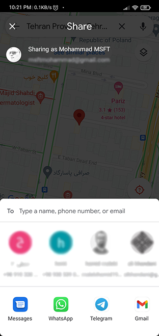 اشتراک گذاری موقعیت در گوگل مپ