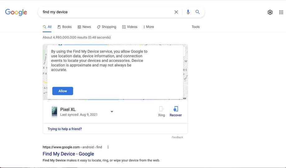 FIND YOUR PHONE در  جستجوی گوگل