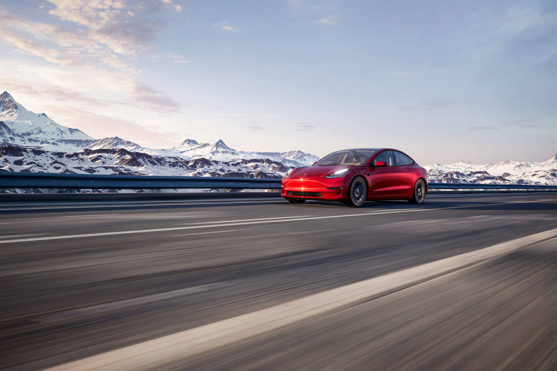 تسلا مدل 3 / Tesla Model 3 قرمز رنگ در جاده 
