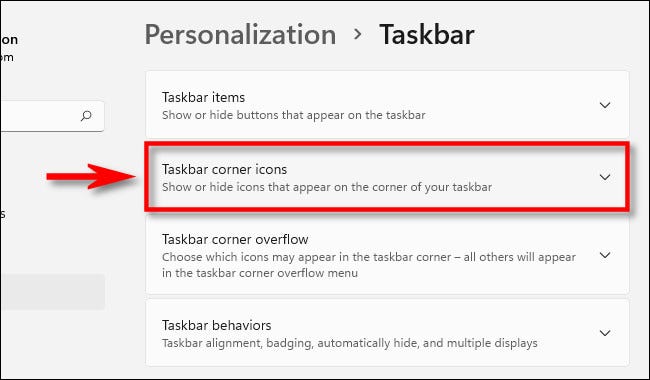 Taskbar Corner Icons در ویندوز ۱۱