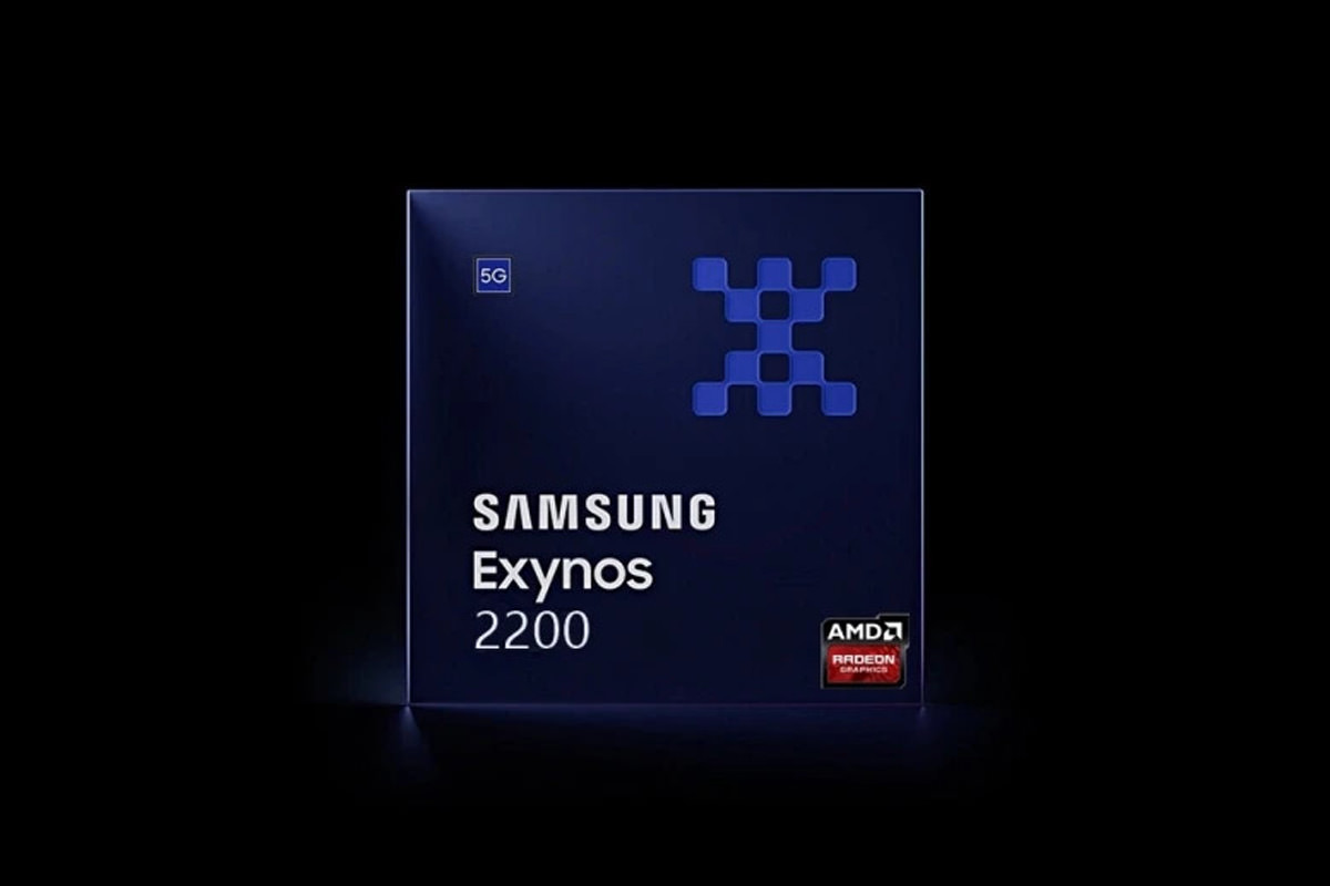 لوگوی تراشه Exynos 2200 / Exynos 2200 روی پس‌زمینه مشکی