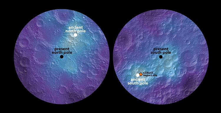 نقشه فراوانی هیدروژن در قطب های ماه