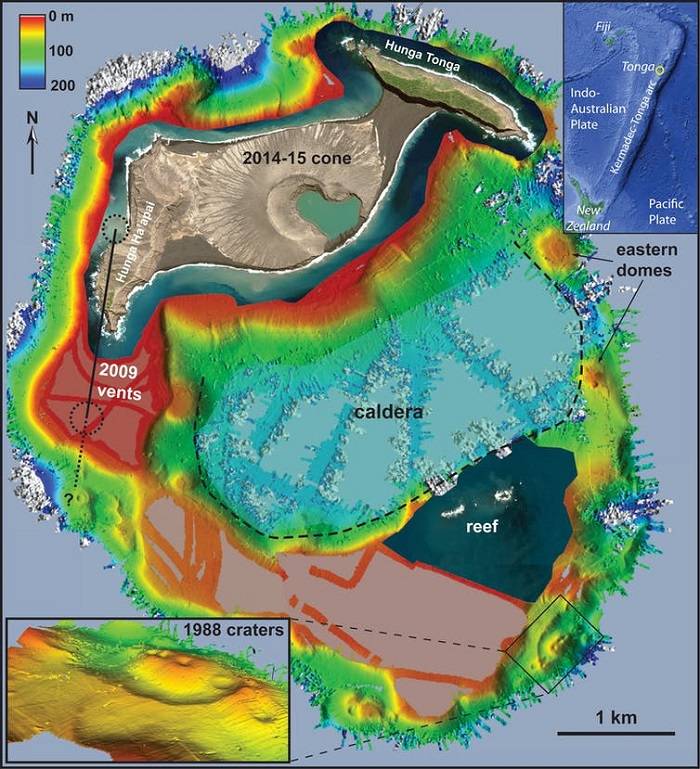نقشه آتشفشان تونگا در زیر دریا/ map of the seafloor