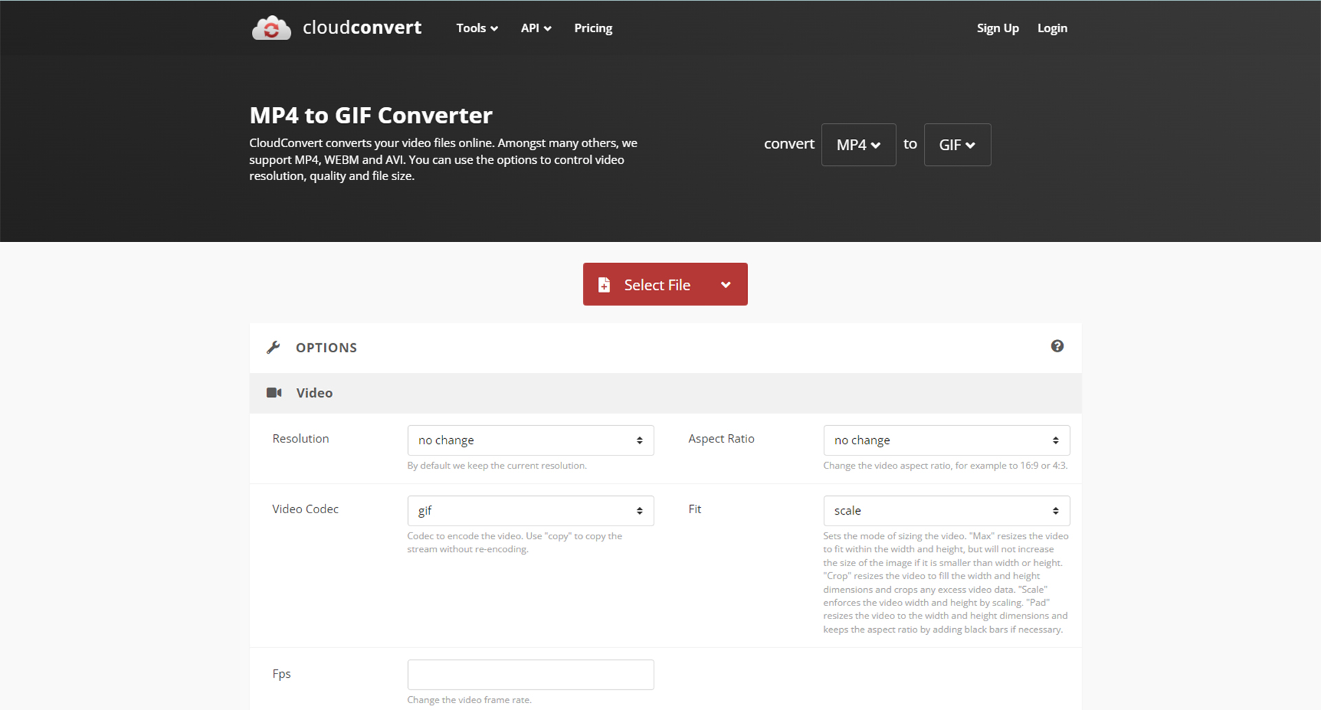 صفحه سایت CloudConvertor که باید در آن ویدئو اپلود کرد