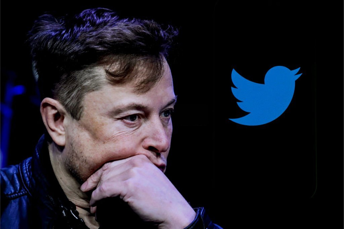 چهره نگران ایلان ماسک Elon Musk در کنار لوگو توییتر
