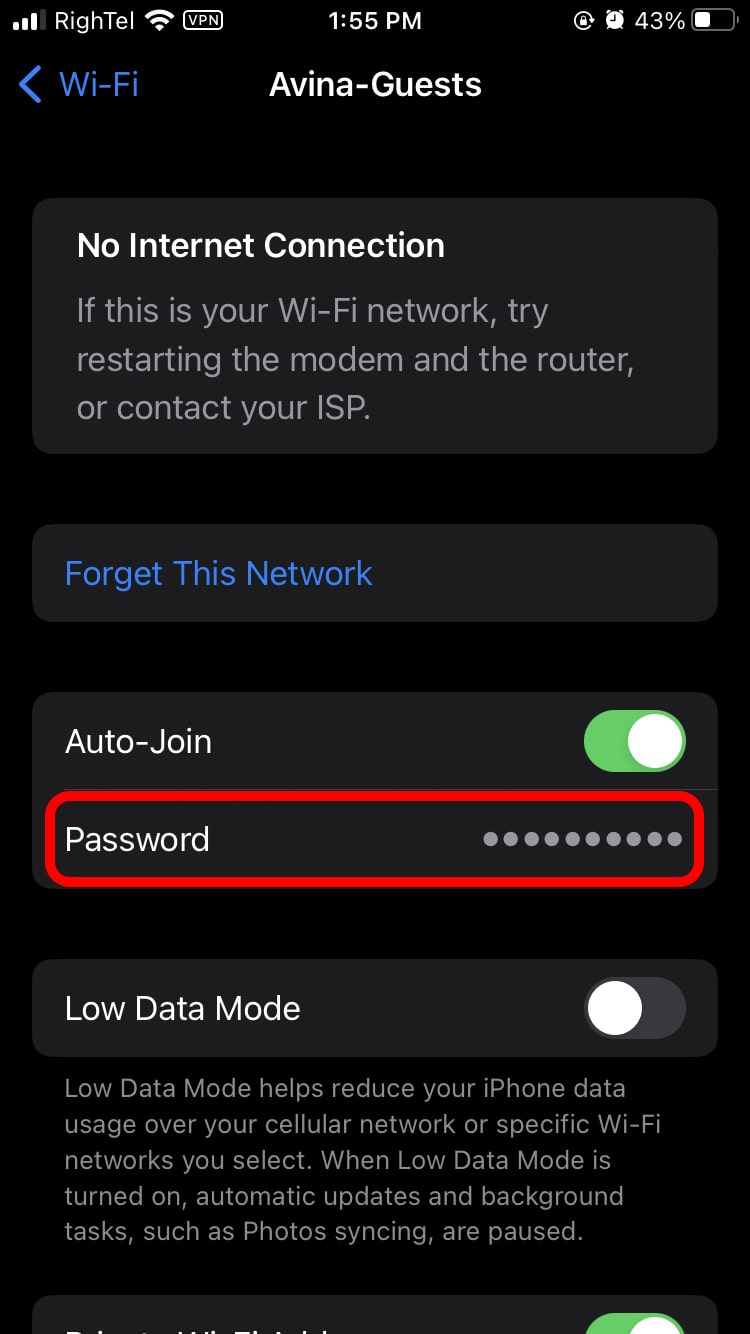 The third step is to find the Wi-Fi password on the iPhone