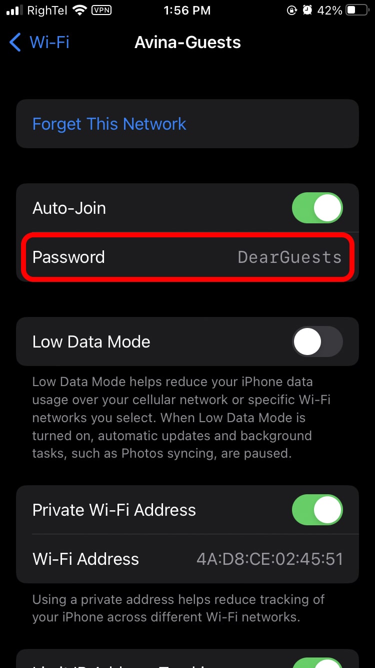 The fifth step is to find the Wi-Fi password on the iPhone