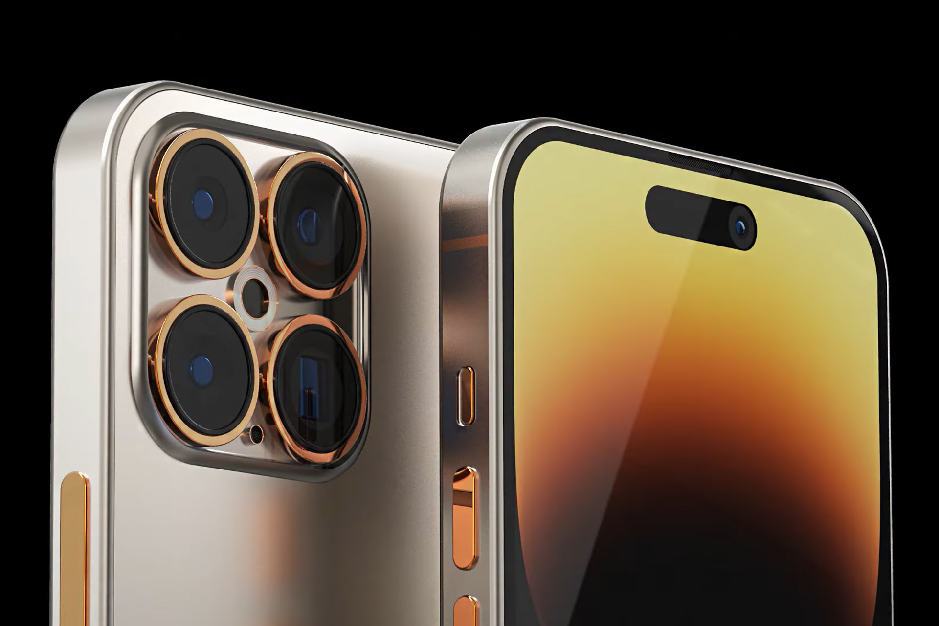 iPhone 15 Ultra / iPhone 15 Pro Max Apple Gold Unofficial Rendering of Camera and Dynamic Island