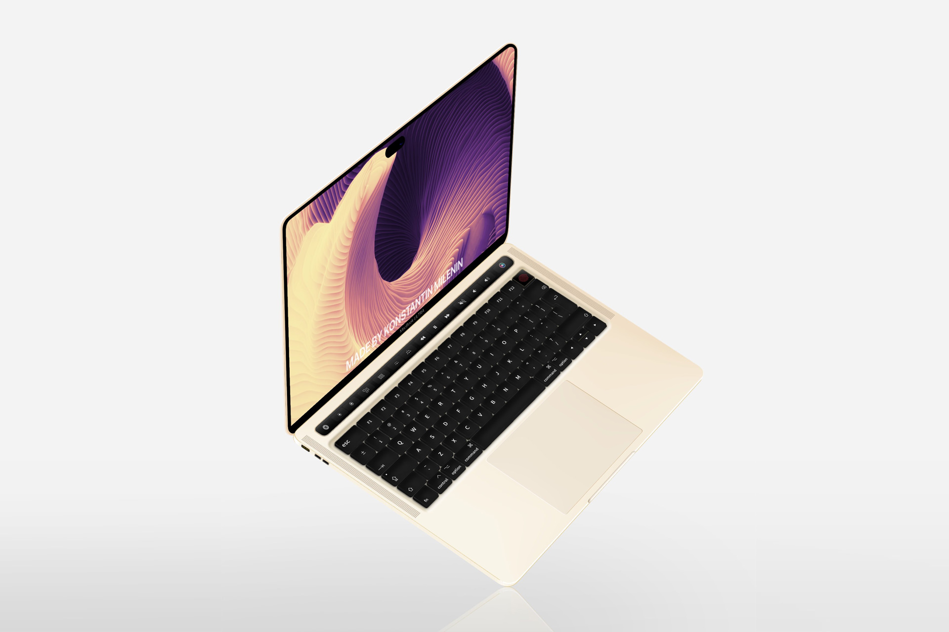 Macbook equipped with Golden Concept Dynamic Island capsule cavity